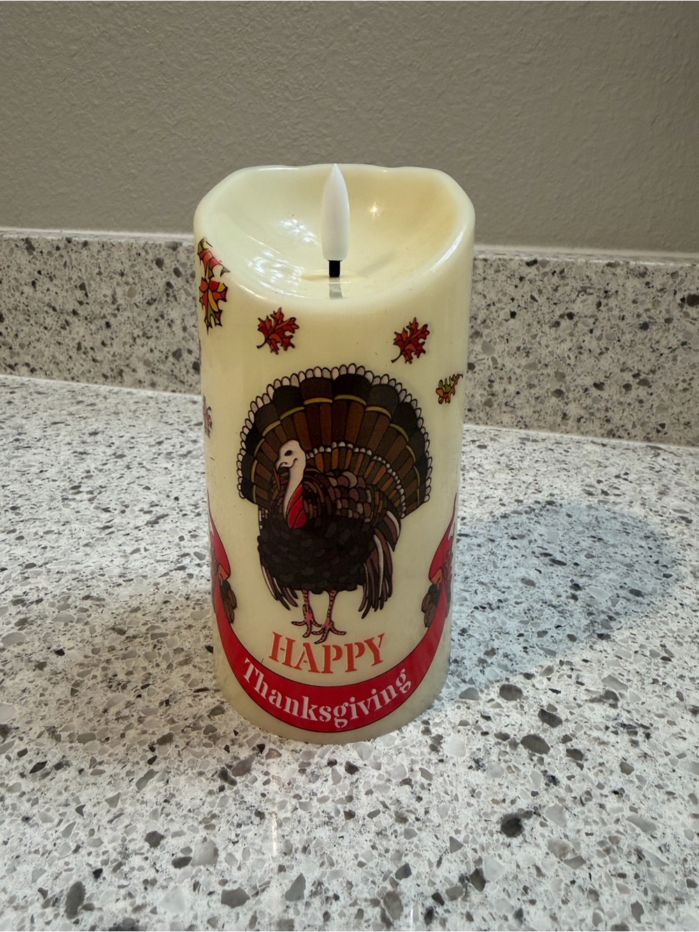 Happy Thanksgiving Cream LED Candle with Turkey Design